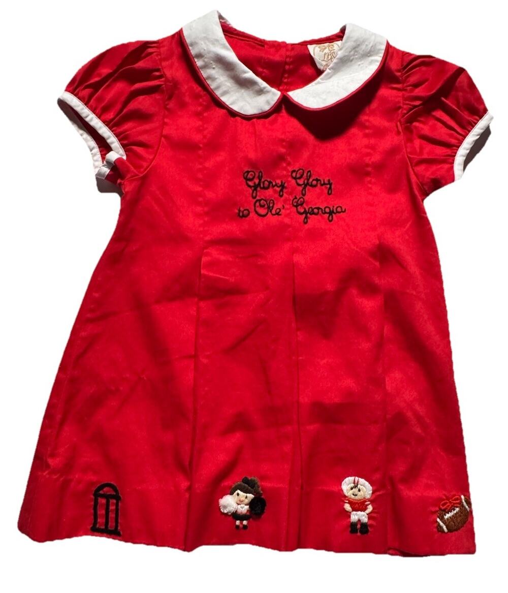 New Little Bear Smocks UGA Dawgs Polka Dot White Red Dress Size 3T